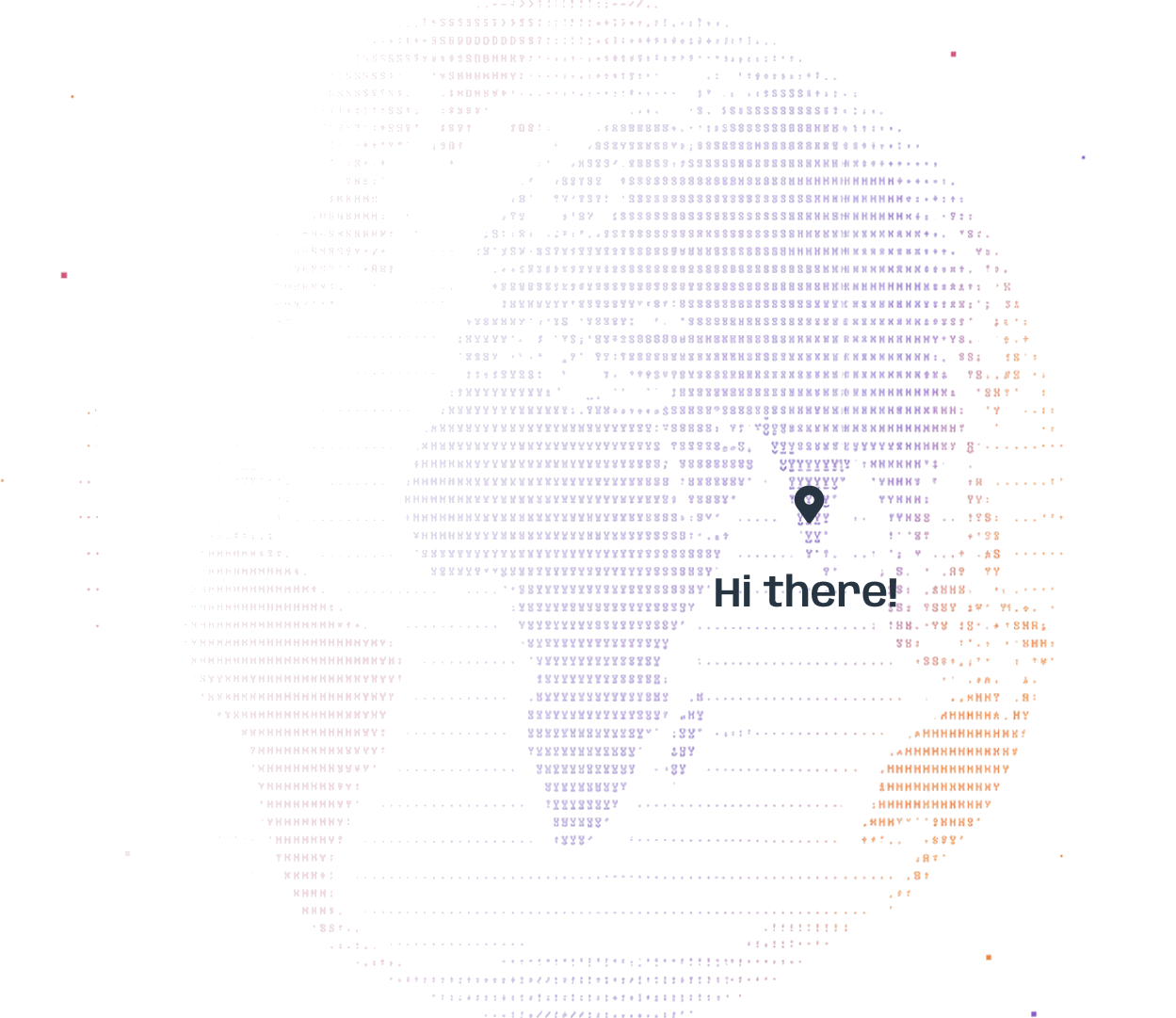 ASCII-art portrait of Saanvi Varma with a location pin saying Hi there!
